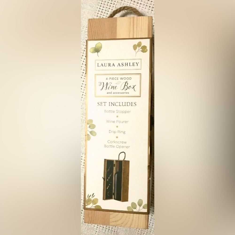 Laura Ashley Wine Pine Wood Storage Box with Copper 4 pc. Tool Accessories New